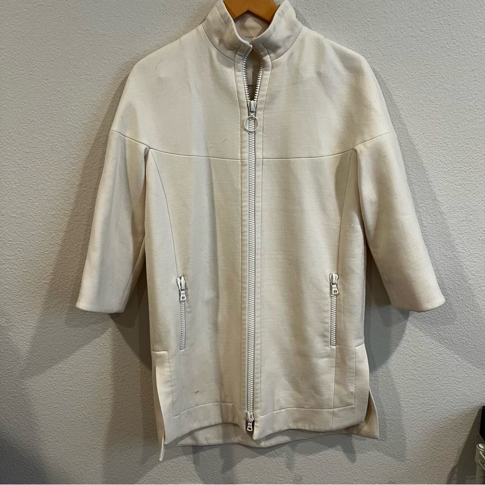 AKRIS PUNTO white longline double zipper 3/4 sleeve jacket